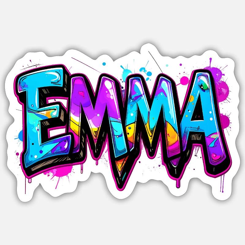 graffiti, lettres, emma, illustration - Sticker taille S (10 x 10 cm) - blanc mat