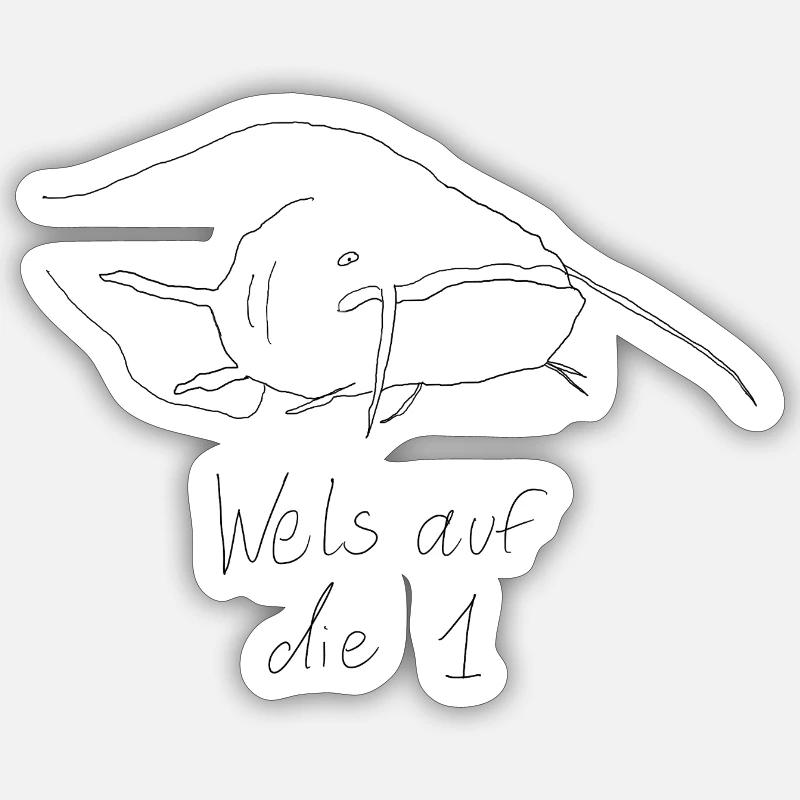 Poisson-chat sur le 1 - Sticker taille S (10 x 10 cm) - blanc mat