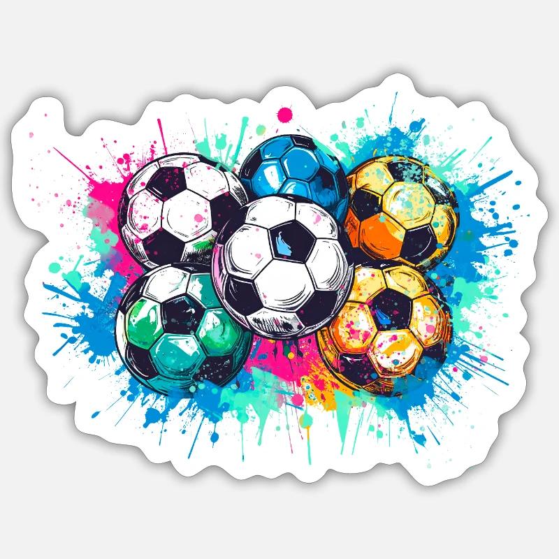 Fußball,Bälle,bunt,Graffiti,Malerei, illustration - Sticker Größe S (10 x 10 cm) - Mattweiß