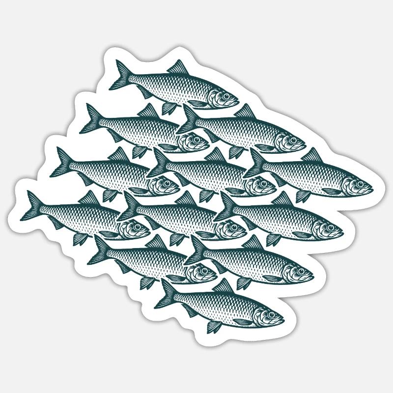 Schwarm Intelligenz - Hering Schwarm - Sticker Größe S (10 x 10 cm) - Mattweiß