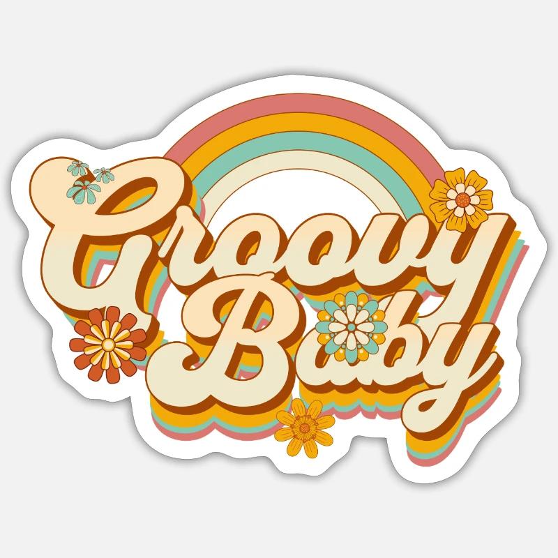 Retro Blumen-Design mit Regenbogen - Sticker Größe S (10 x 10 cm) - Mattweiß