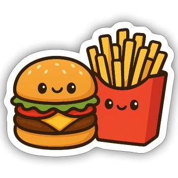 Kawaii Burger & Fries Duo - Sticker taille S (10 x 10 cm) - blanc mat - Devant