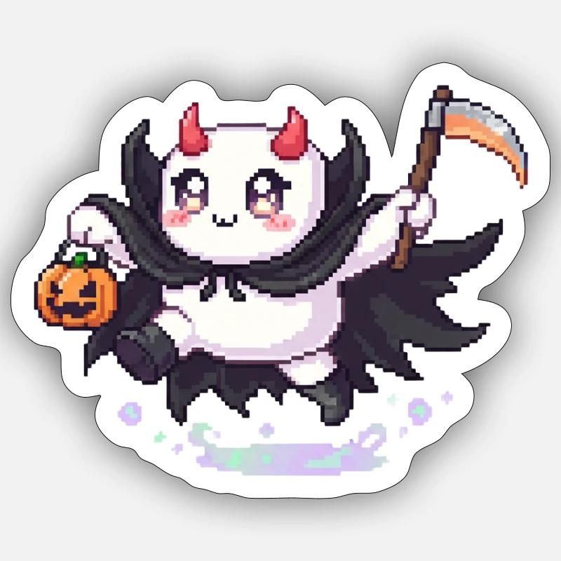 Pixel Halloween Dämon mit Kürbislaterne - Sticker Größe S (10 x 10 cm) - Mattweiß
