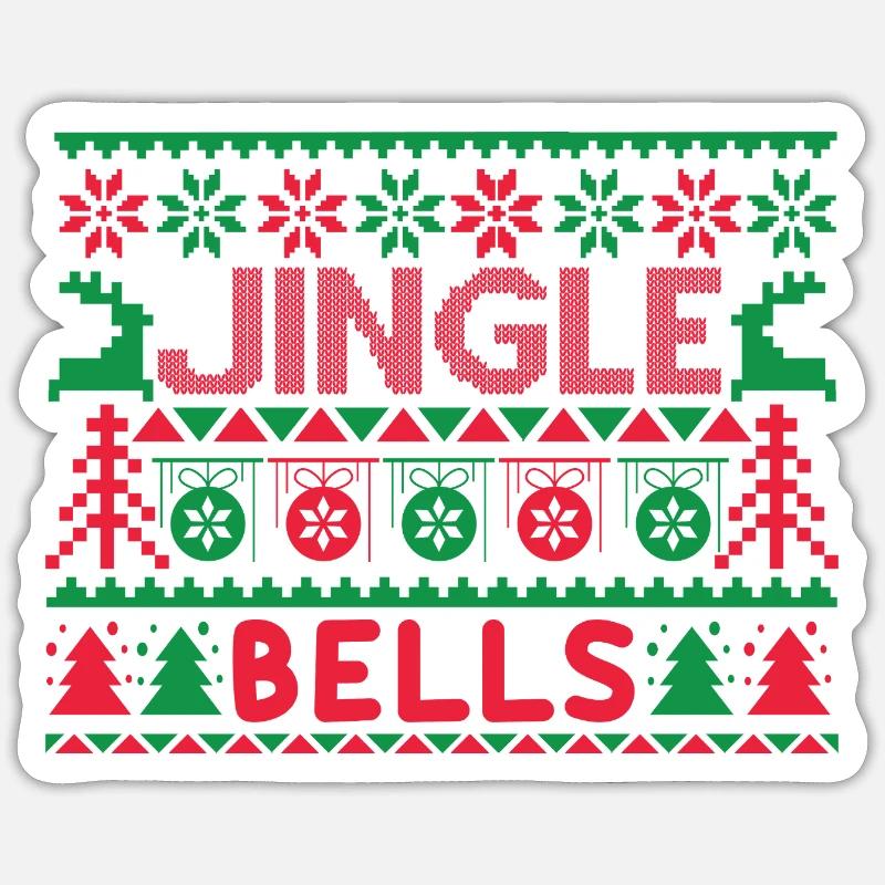 Hässlicher Pullover - Jingle Bells Strickanleitung - Sticker Größe S (10 x 10 cm) - Mattweiß