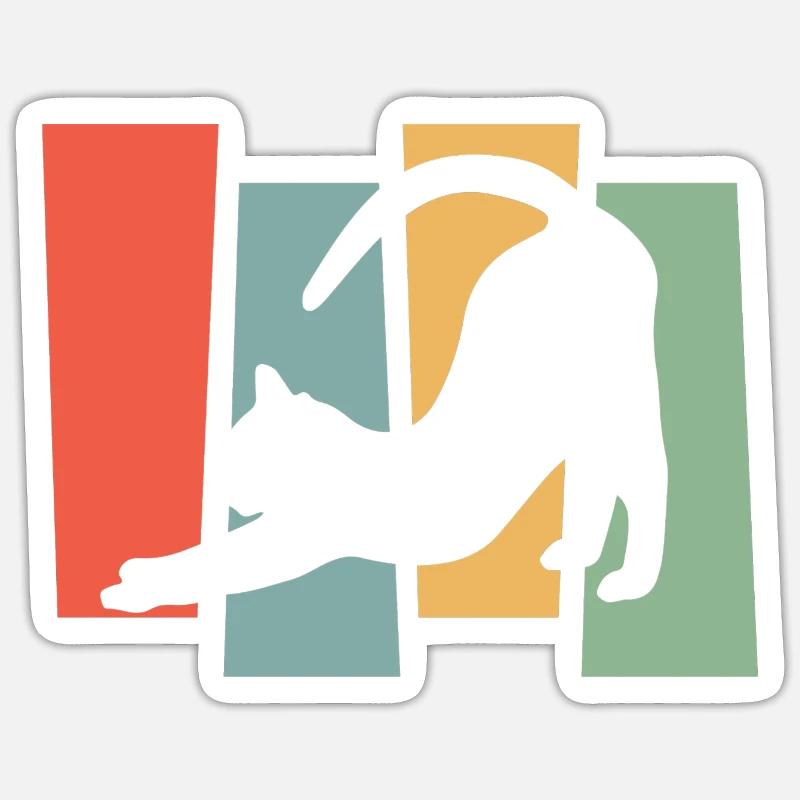 Silhouette de chat devant des blocs de couleur Sticker taille S (10 x 10 cm)