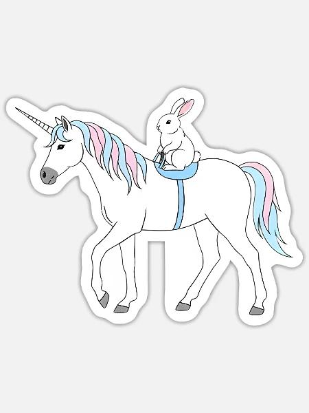 Pastell Einhorn mit Häschen - Sticker Größe S (10 x 10 cm) - Mattweiß
