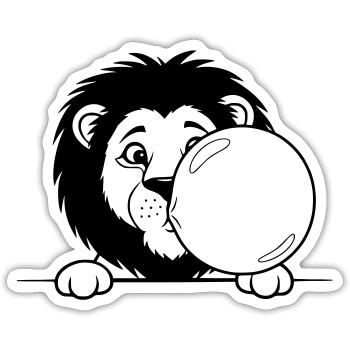 Lion with Bubble Gum – Funny Animal Design - Sticker size S (10 x 10 cm) - white matte - Front