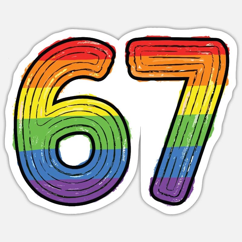 Rainbow 67 Bold Handdrawn Six Seven Digit Sticker size S (10 x 10 cm)