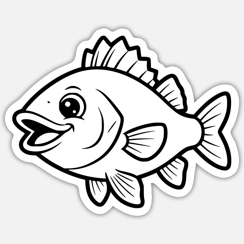 Cute Perch Fish Comic Coloring Page Sticker size S (10 x 10 cm)