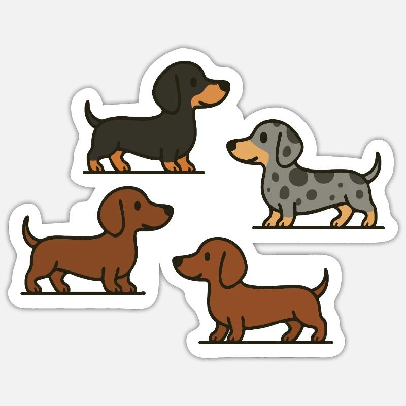 Quatuor teckel : Spotted & Solid - Sticker taille S (10 x 10 cm) - blanc mat