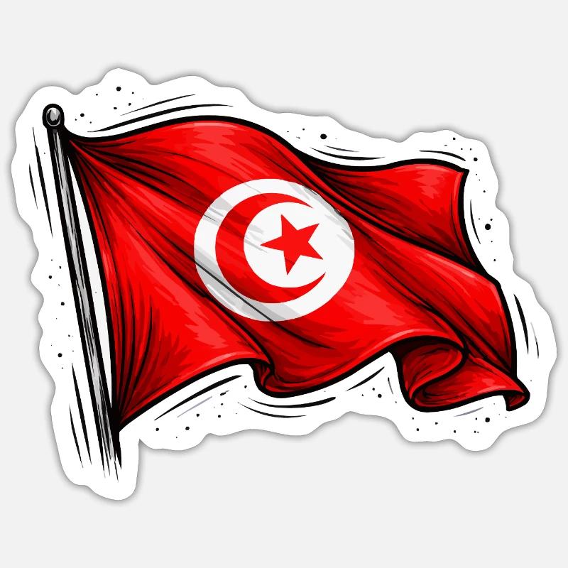 Drapeau tunisien - Sticker taille S (10 x 10 cm) - blanc mat