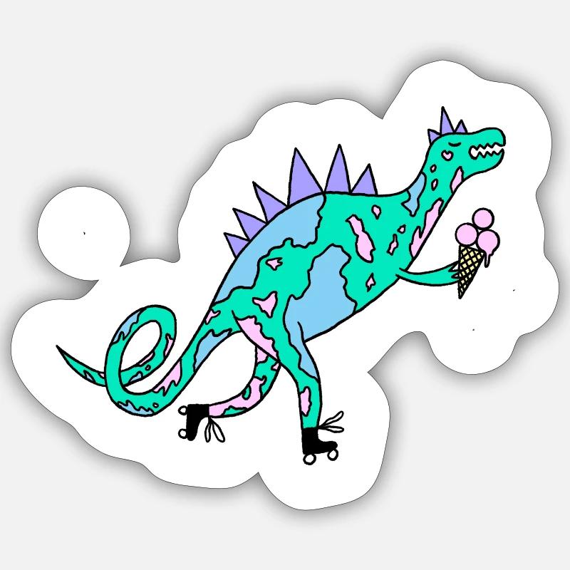 Rollerskates_Dino - Sticker taille S (10 x 10 cm) - blanc mat