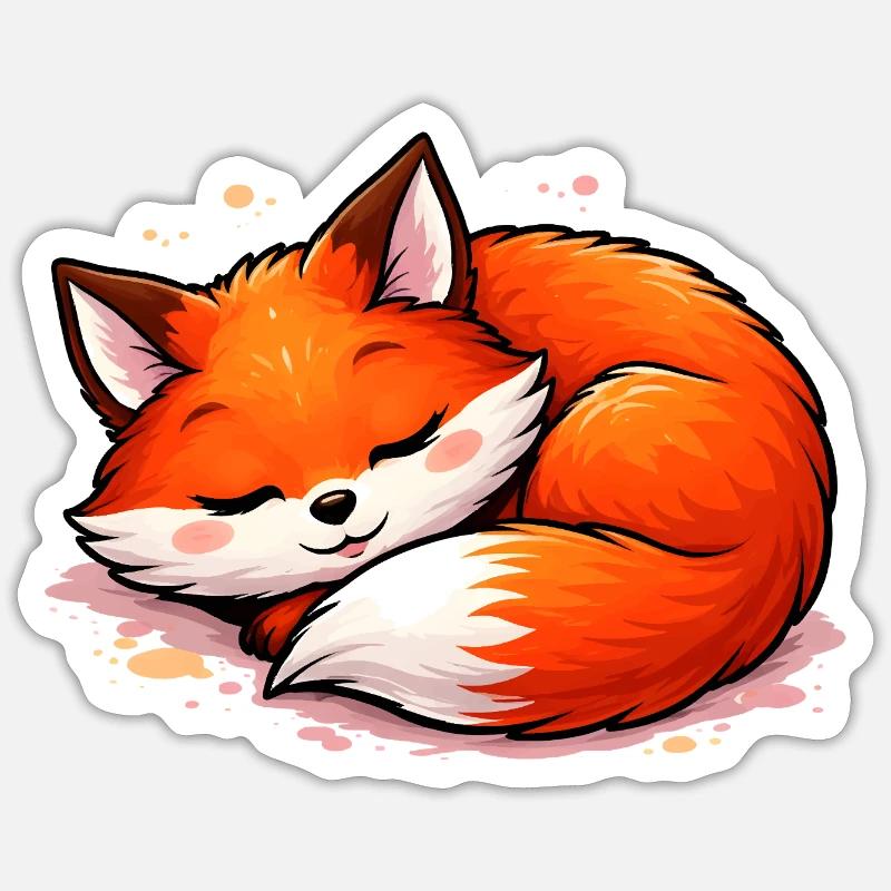 Renard endormi – Motif d’animal mignon - Sticker taille S (10 x 10 cm) - blanc mat