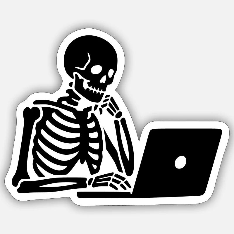 Skeleton on laptop computer Sticker size S (10 x 10 cm)