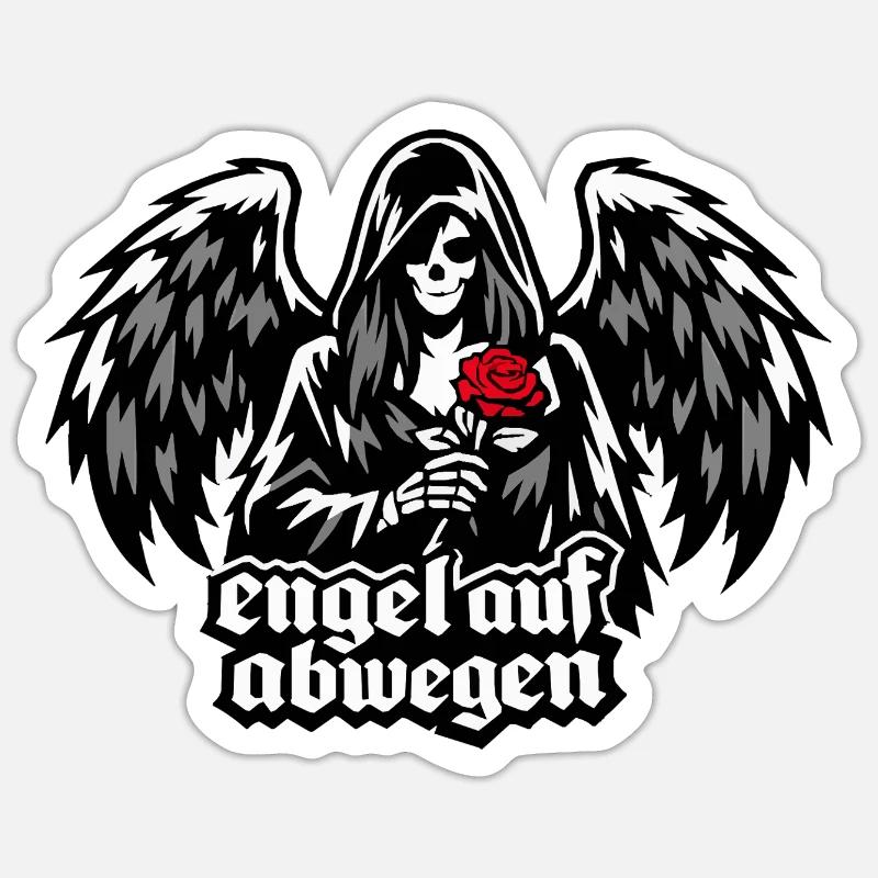 Engel auf Abwegen mit Rose "Todesengel" Sticker Größe S (10 x 10 cm)