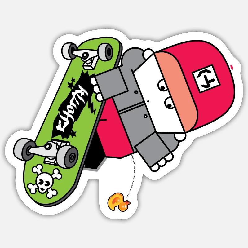 Graphique néon Skate Panda - Sticker taille S (10 x 10 cm) - blanc mat