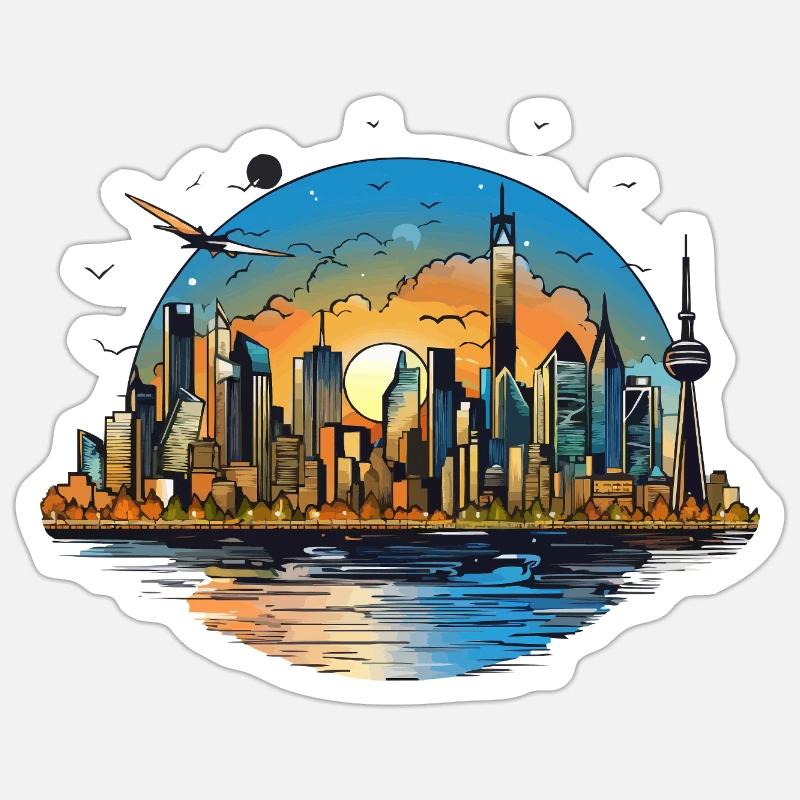Sunset Skyline Reflection - Sticker size S (10 x 10 cm) - white matte