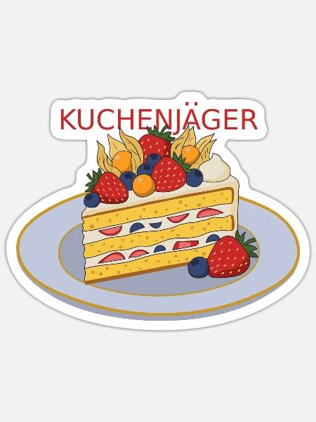 Kuchenjäger Obstkuchen Slice - Sticker Größe S (10 x 10 cm) - Mattweiß