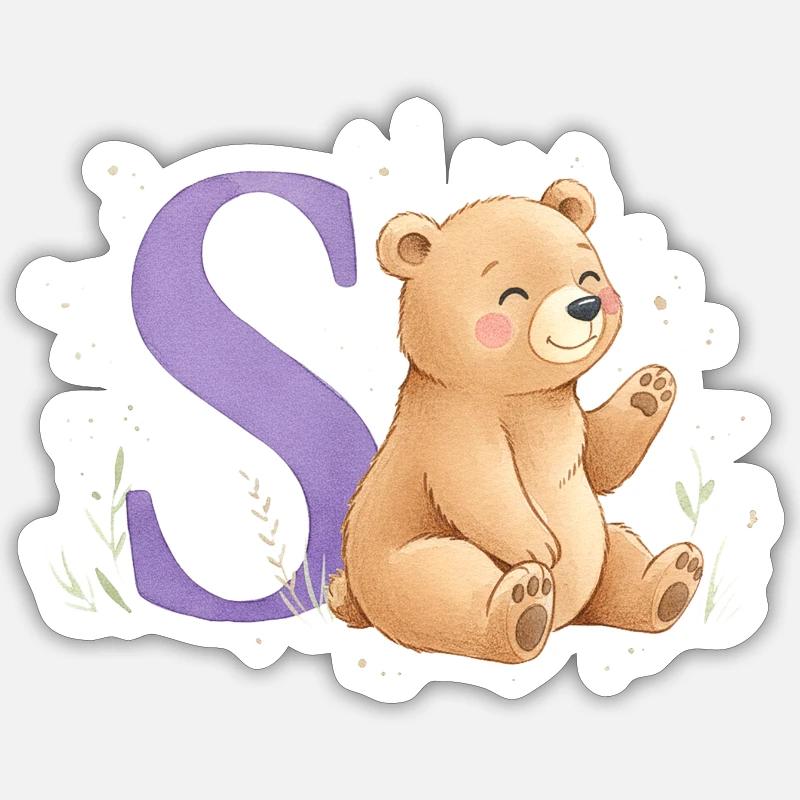 S Bär Alphabetsbild mit Teddybär - Sticker Größe S (10 x 10 cm) - Mattweiß