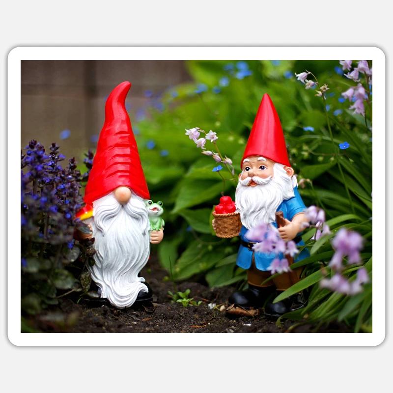 Gartenwichtel Rotkappe Szene - Sticker Größe S (10 x 10 cm) - Mattweiß