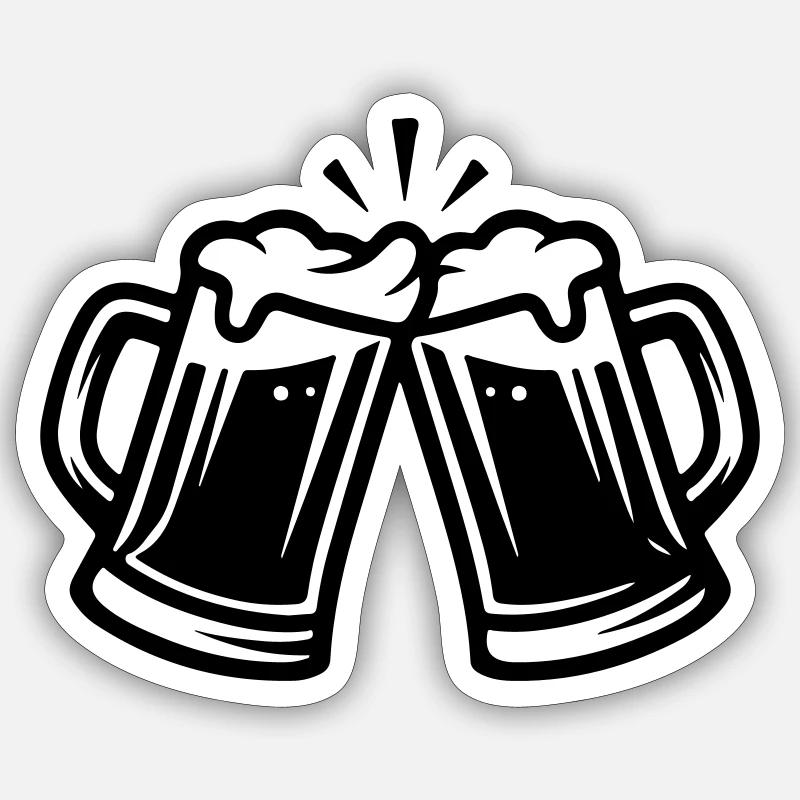 Bier Anstoßen Bierkrug - Sticker Größe S (10 x 10 cm) - Mattweiß