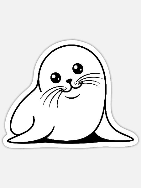 Robbe One Line niedliches Meeresmotiv - Sticker Größe S (10 x 10 cm) - Mattweiß