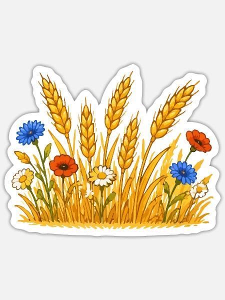 Goldenes Weizenfeld mit Wildblumen - Sticker Größe S (10 x 10 cm) - Mattweiß