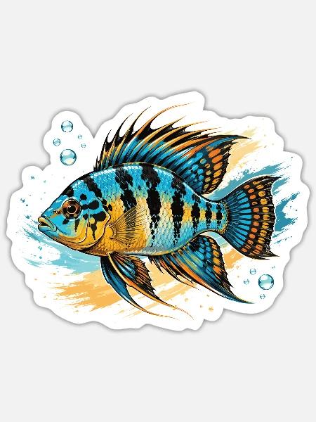 Schmetterlingsbuntbarsch Aquarium - Sticker Größe S (10 x 10 cm) - Mattweiß