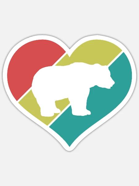 Bär Herz Retro-Style - Sticker Größe S (10 x 10 cm) - Mattweiß