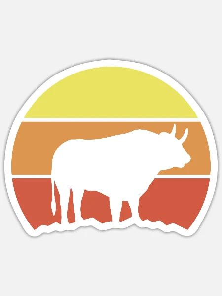 Stier Silhouette Retro - Sticker Größe S (10 x 10 cm) - Mattweiß