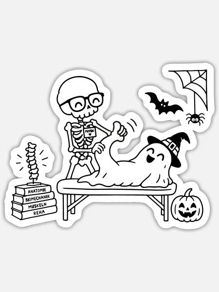 Physio Physiotherapeut Krankengymnastik Halloween - Sticker Größe S (10 x 10 cm) - Mattweiß