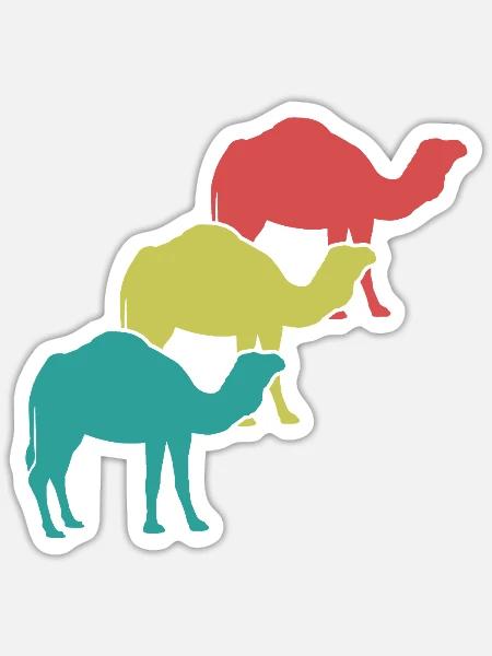 Kamel Trio Retro-Look - Sticker Größe S (10 x 10 cm) - Mattweiß