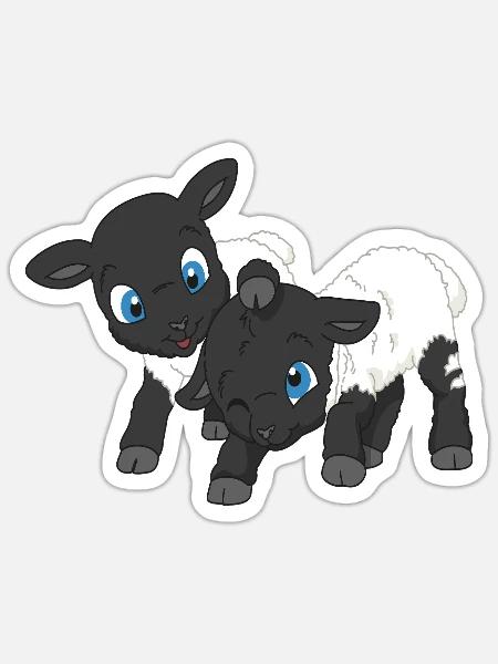 Süße Schwarzkopf-Lämmer – Schafgeschwister - Sticker Größe S (10 x 10 cm) - Mattweiß