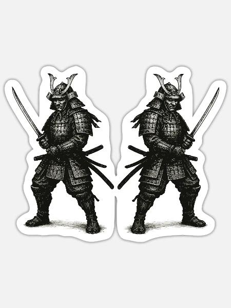 Doppel-Samurai Schattenrüstung - Sticker Größe S (10 x 10 cm) - Mattweiß