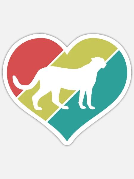 Gepard Herz Retro Style - Sticker Größe S (10 x 10 cm) - Mattweiß