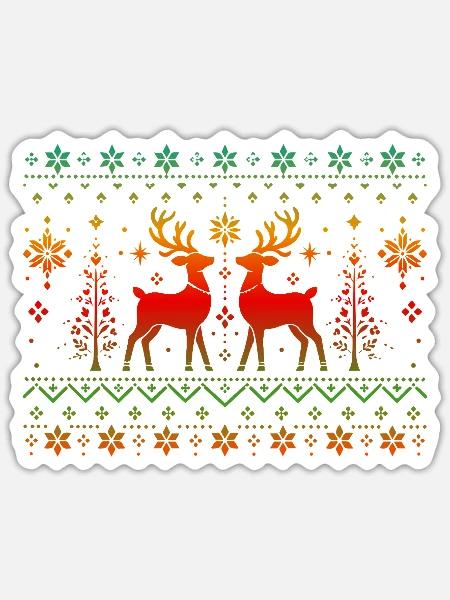 Hirsche im weihnachtlichen Muster - Sticker Größe S (10 x 10 cm) - Mattweiß