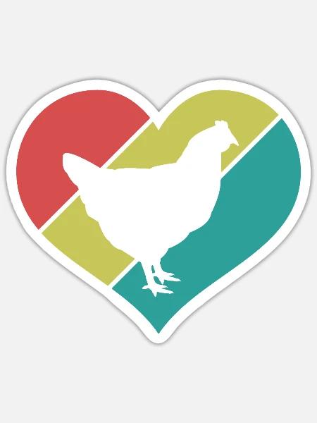 Huhn Herz Silhouette Retro - Sticker Größe S (10 x 10 cm) - Mattweiß