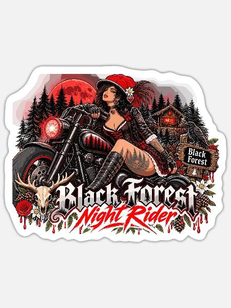 Black Forest Night Rider Motorrad Biker - Sticker Größe S (10 x 10 cm) - Mattweiß