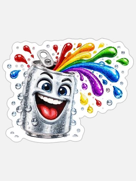 Fröhliche Farbdusche aus Dose - Sticker Größe S (10 x 10 cm) - Mattweiß