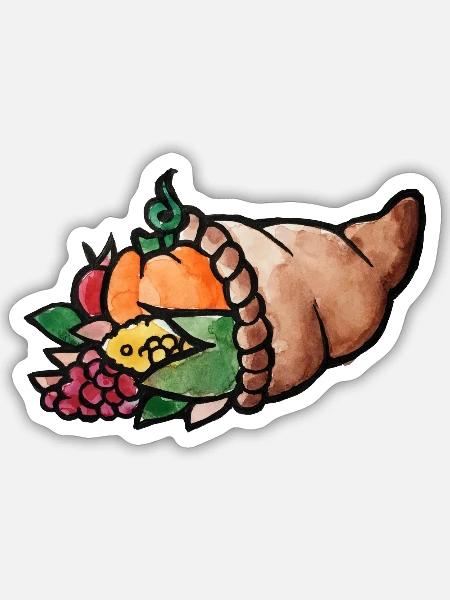 Aquarell Cornucopia Harvest - Sticker Größe S (10 x 10 cm) - Mattweiß