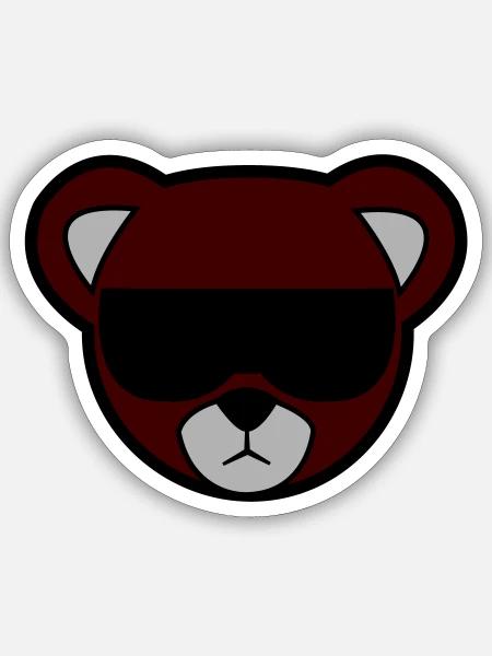 Rotbrauner Bär mit Sonnenbrille - Sticker Größe S (10 x 10 cm) - Mattweiß