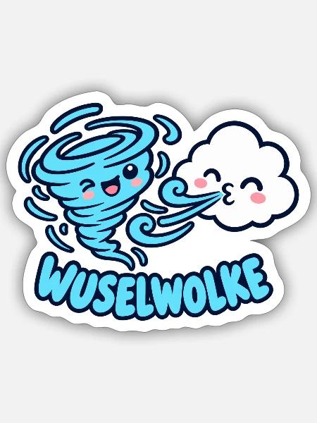Wuselwolke – Lustiges Wind & Wolken Kinder Motiv - Sticker Größe S (10 x 10 cm) - Mattweiß