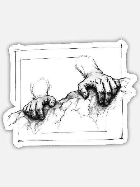 Kletterhände – Bouldering-Skizzenkunst - Sticker Größe S (10 x 10 cm) - Mattweiß