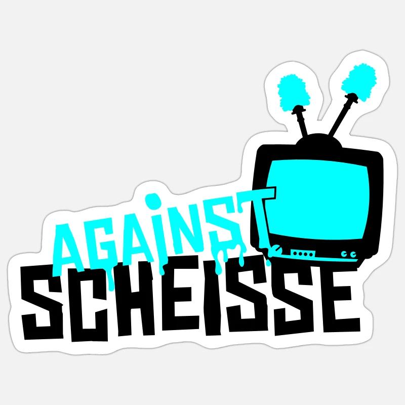 contre merde - télévision - Sticker taille S (10 x 10 cm) - blanc mat