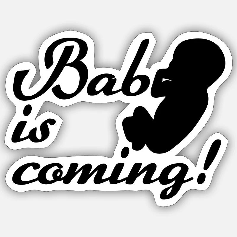 Bébé arrive Naissance, Grossesse, Cadeau - Sticker taille S (10 x 10 cm) - blanc mat