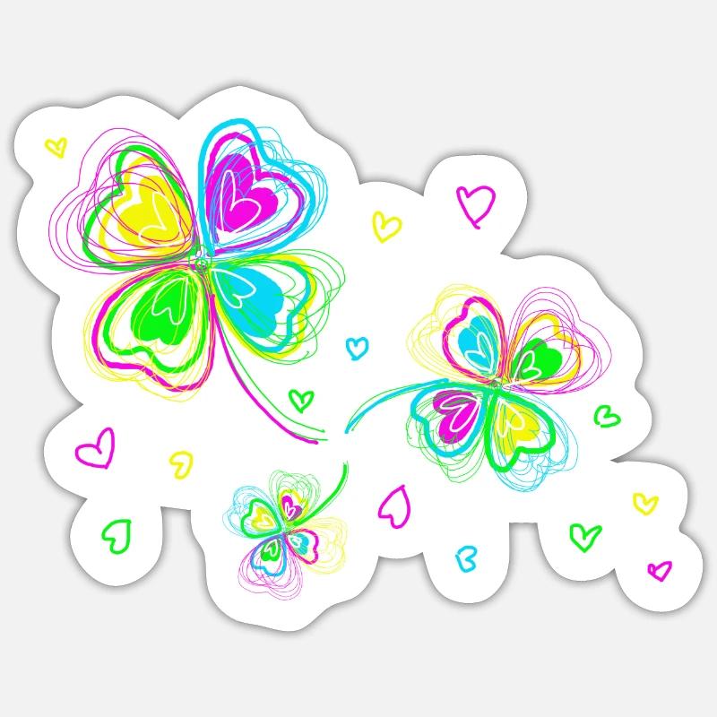 Trèfles multicolore et coeurs Sticker taille S (10 x 10 cm)