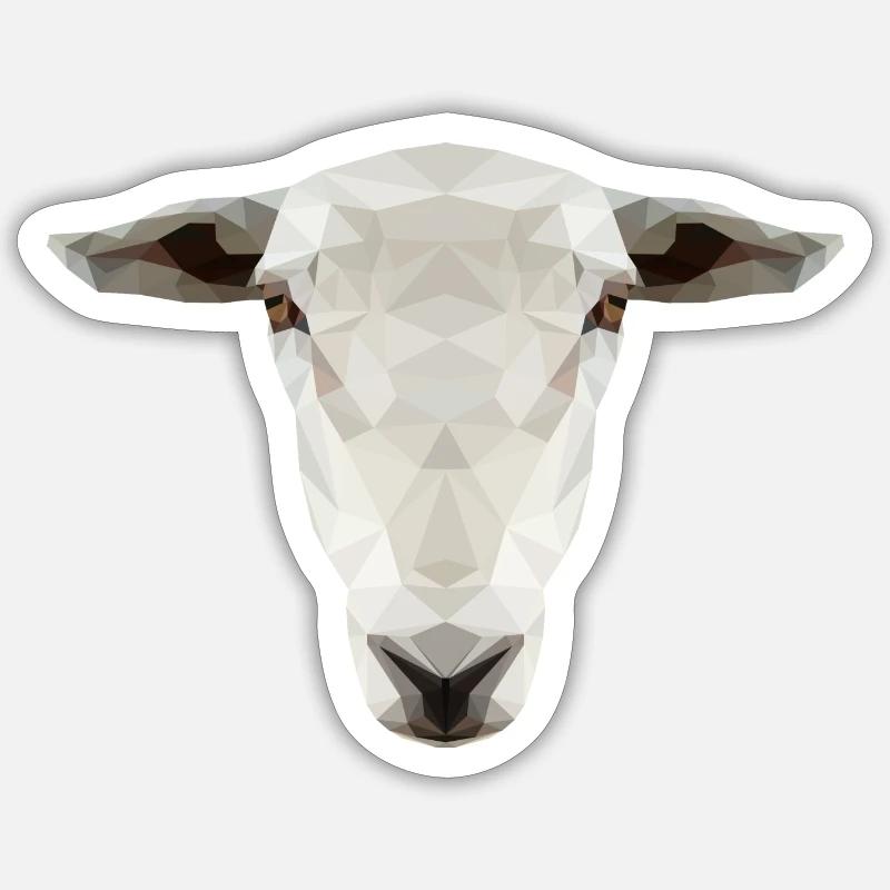 Schaf Kopf – Geometrisches Low Poly Tierdesign - Sticker Größe S (10 x 10 cm) - Mattweiß