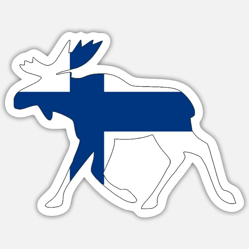 Élan finlandais avec drapeau en silhouette - Sticker taille S (10 x 10 cm) - blanc mat