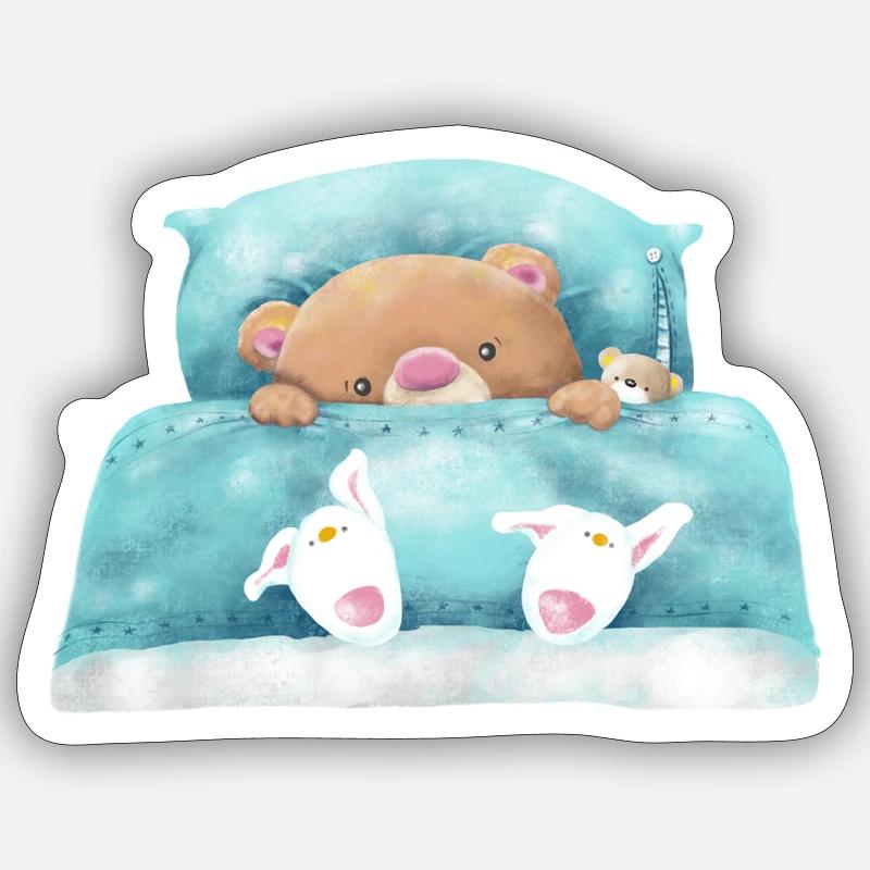 Teddy Bear est en train de dormir - Sticker taille S (10 x 10 cm) - blanc mat