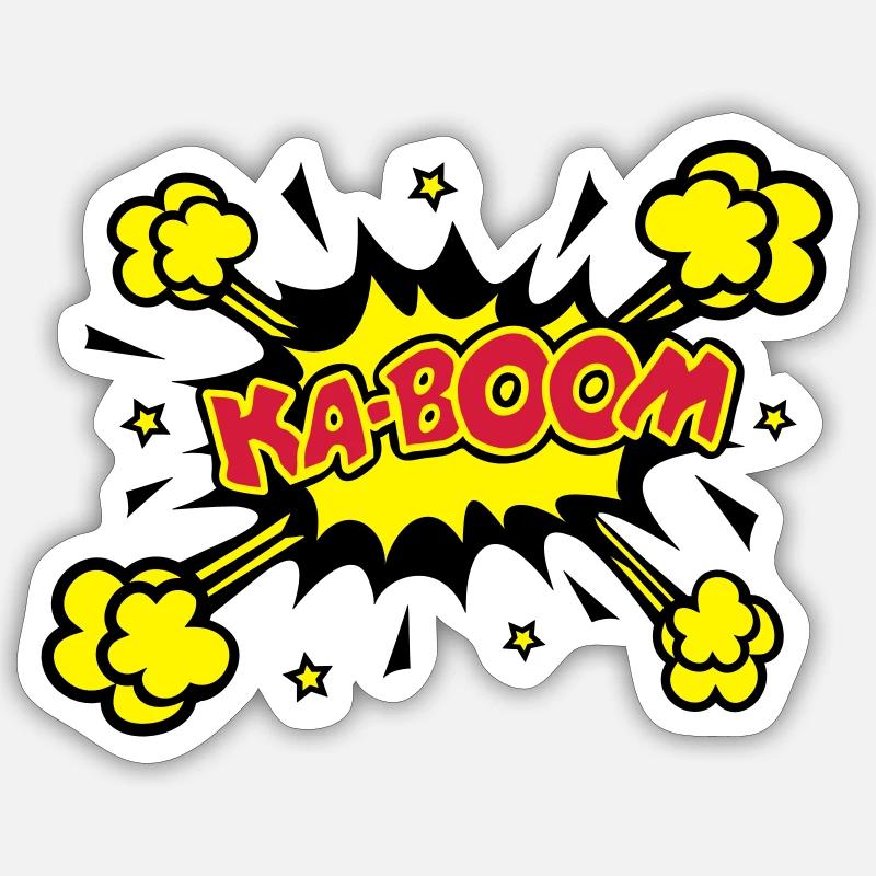 KABOOM, comique, bouffon, ballon, explosion,étoile - Sticker taille S (10 x 10 cm) - blanc mat